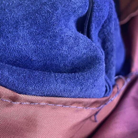 80s Glam Womens Real Leather Dress Navy Blue Ruched Size 9 Glam Rock Dress - Picture 14 of 16